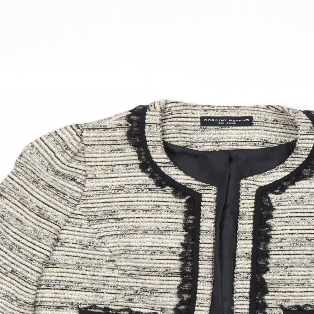Dorothy Perkins Womens Beige Striped Jacket Blazer Size 12 - Lace Details