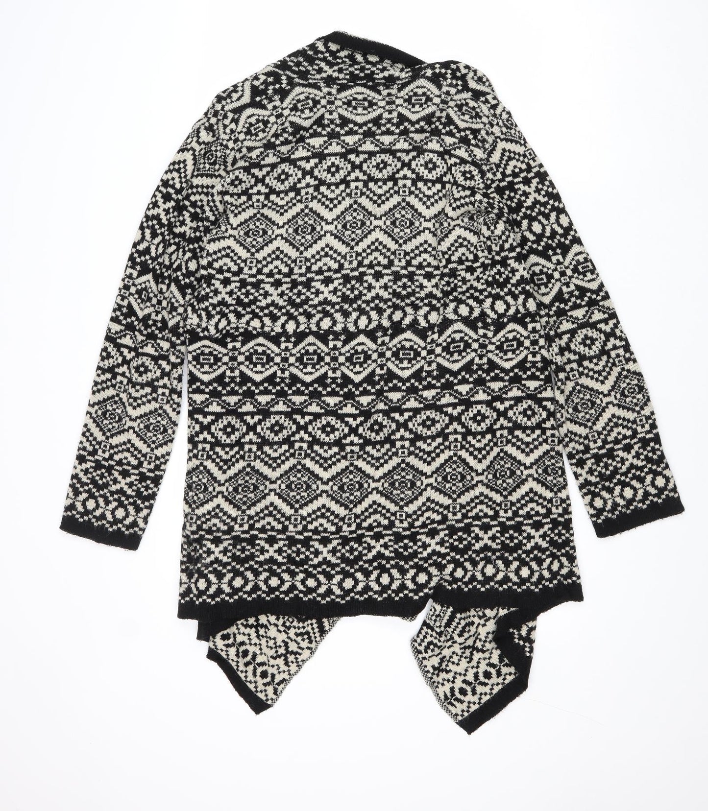 Remel London Womens Black V-Neck Geometric Acrylic Cardigan Jumper Size M