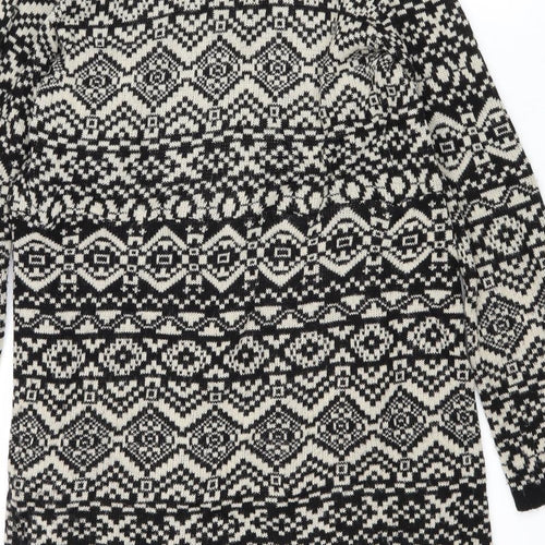 Remel London Womens Black V-Neck Geometric Acrylic Cardigan Jumper Size M