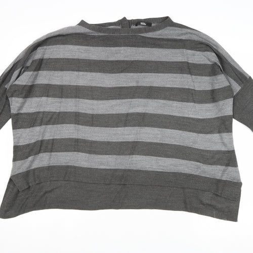 Marks and Spencer Womens Grey Boat Neck Striped Acrylic Pullover Jumper Size 12