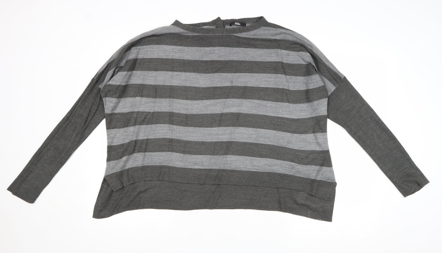 Marks and Spencer Womens Grey Boat Neck Striped Acrylic Pullover Jumper Size 12