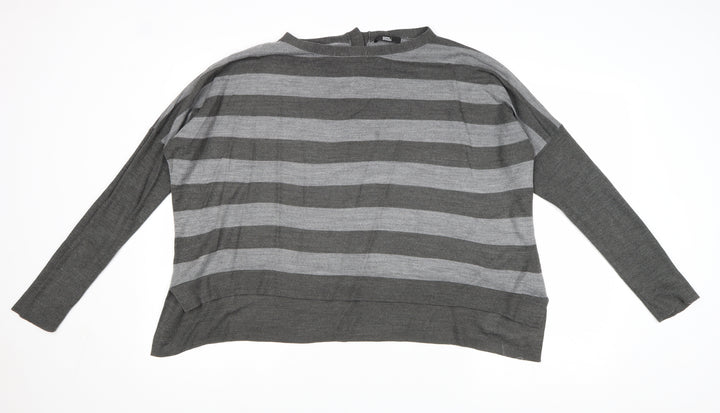 Marks and Spencer Womens Grey Boat Neck Striped Acrylic Pullover Jumper Size 12