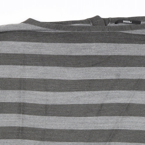 Marks and Spencer Womens Grey Boat Neck Striped Acrylic Pullover Jumper Size 12