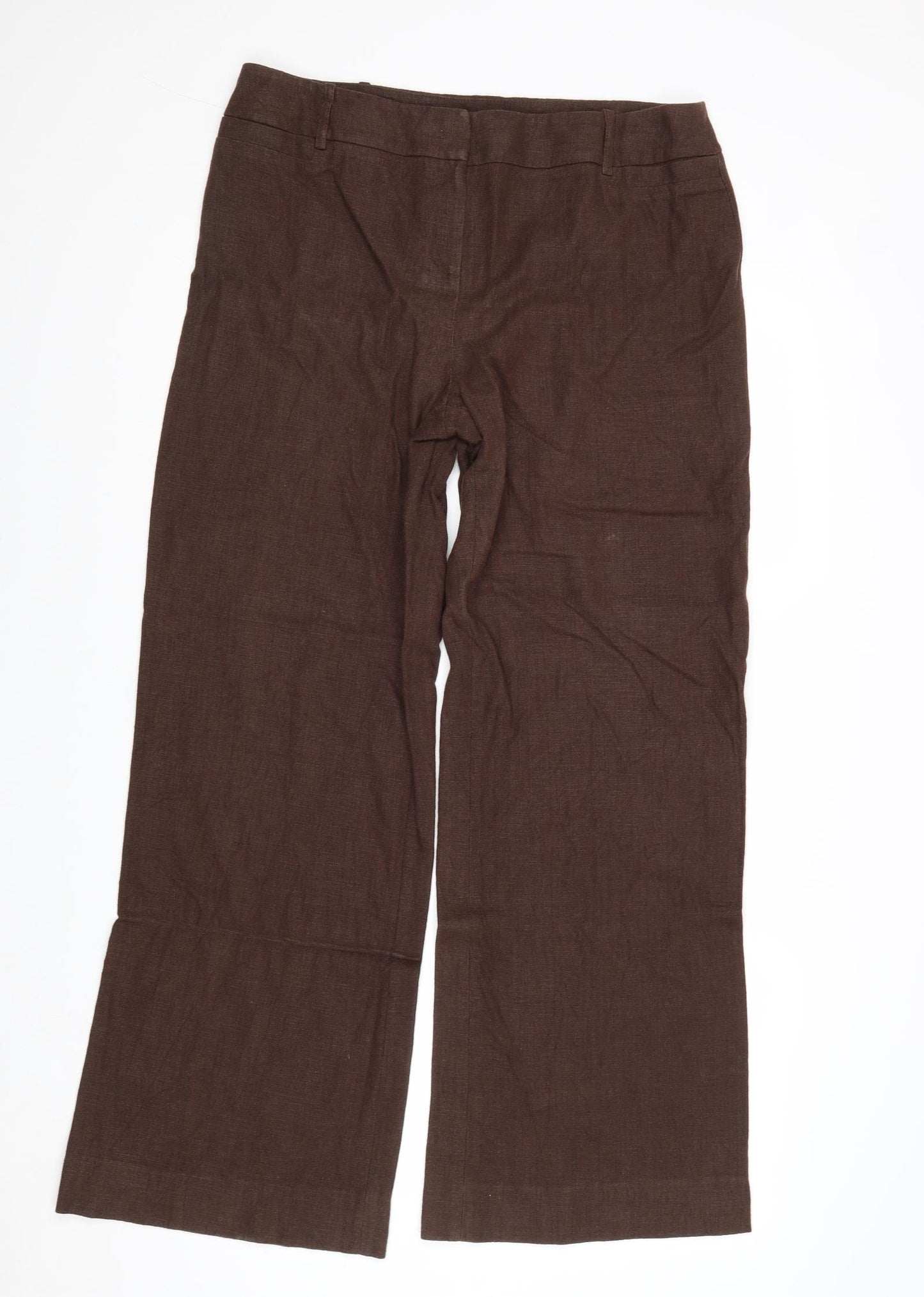 Wallis Womens Brown Viscose Trousers Size 14 Regular Zip