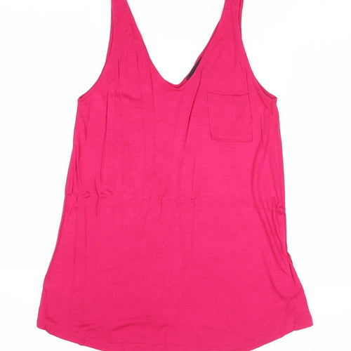 Warehouse Womens Pink Viscose Basic Tank Size 10 V-Neck
