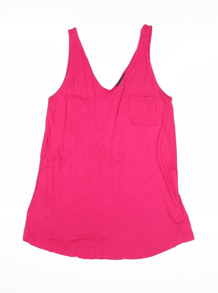 Warehouse Womens Pink Viscose Basic Tank Size 10 V-Neck
