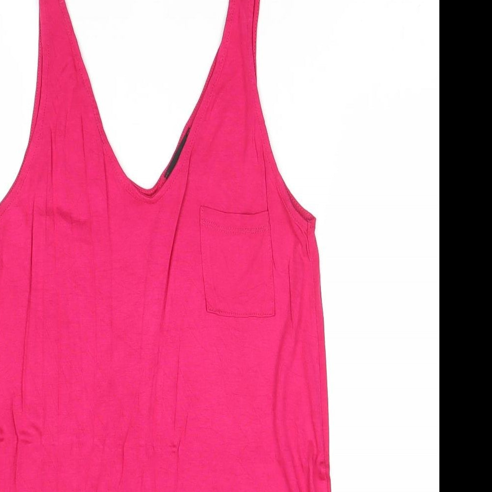 Warehouse Womens Pink Viscose Basic Tank Size 10 V-Neck