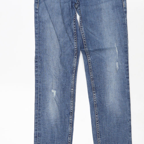 H&M Womens Blue Cotton Straight Jeans Size 24 in Regular Zip
