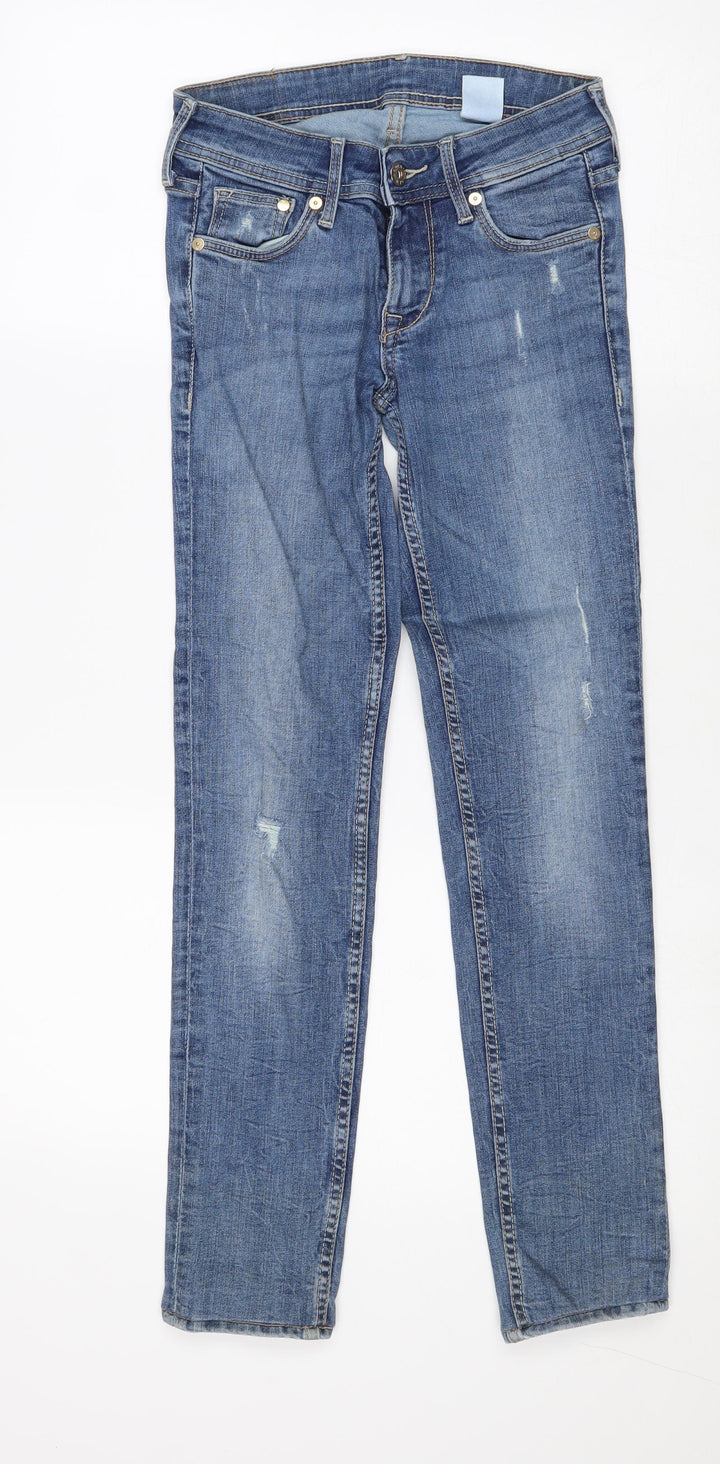 H&M Womens Blue Cotton Straight Jeans Size 24 in Regular Zip