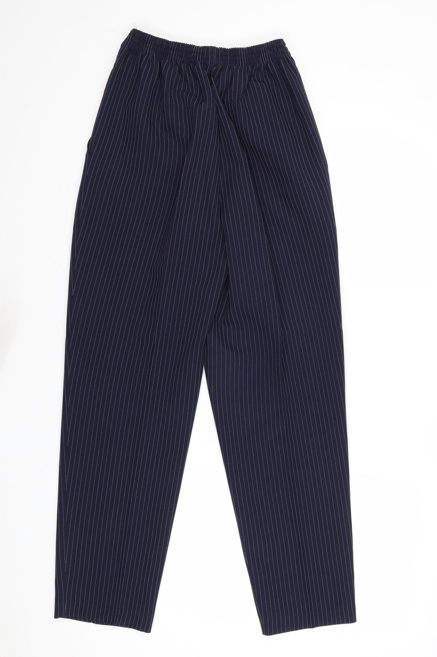 St Michael Womens Blue Striped Polyester Trousers Size 10 Regular