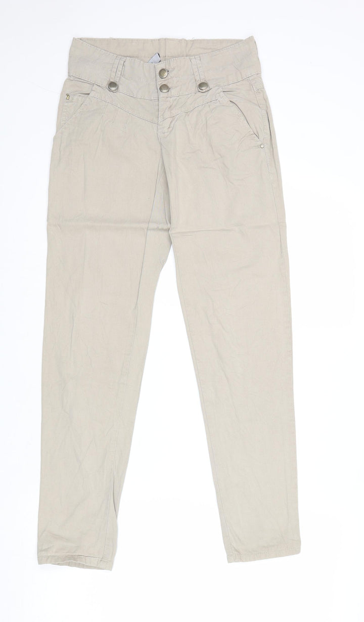 TALLY WEiJL Womens Beige Cotton Trousers Size 28 in Regular Zip