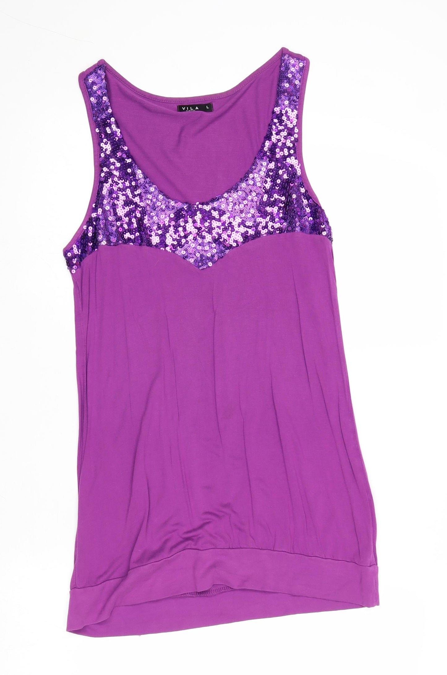 VILA Womens Purple Viscose Basic Tank Size L Round Neck