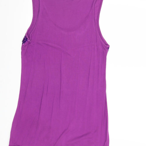 VILA Womens Purple Viscose Basic Tank Size L Round Neck