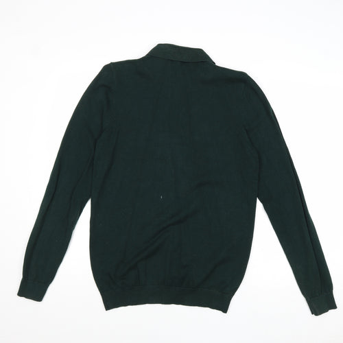 New Look Mens Green Collared Striped Cotton Pullover Jumper Size S Long Sleeve