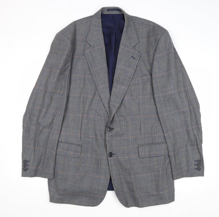 Hornes Mens Blue Plaid Wool Jacket Blazer Size 44 Regular