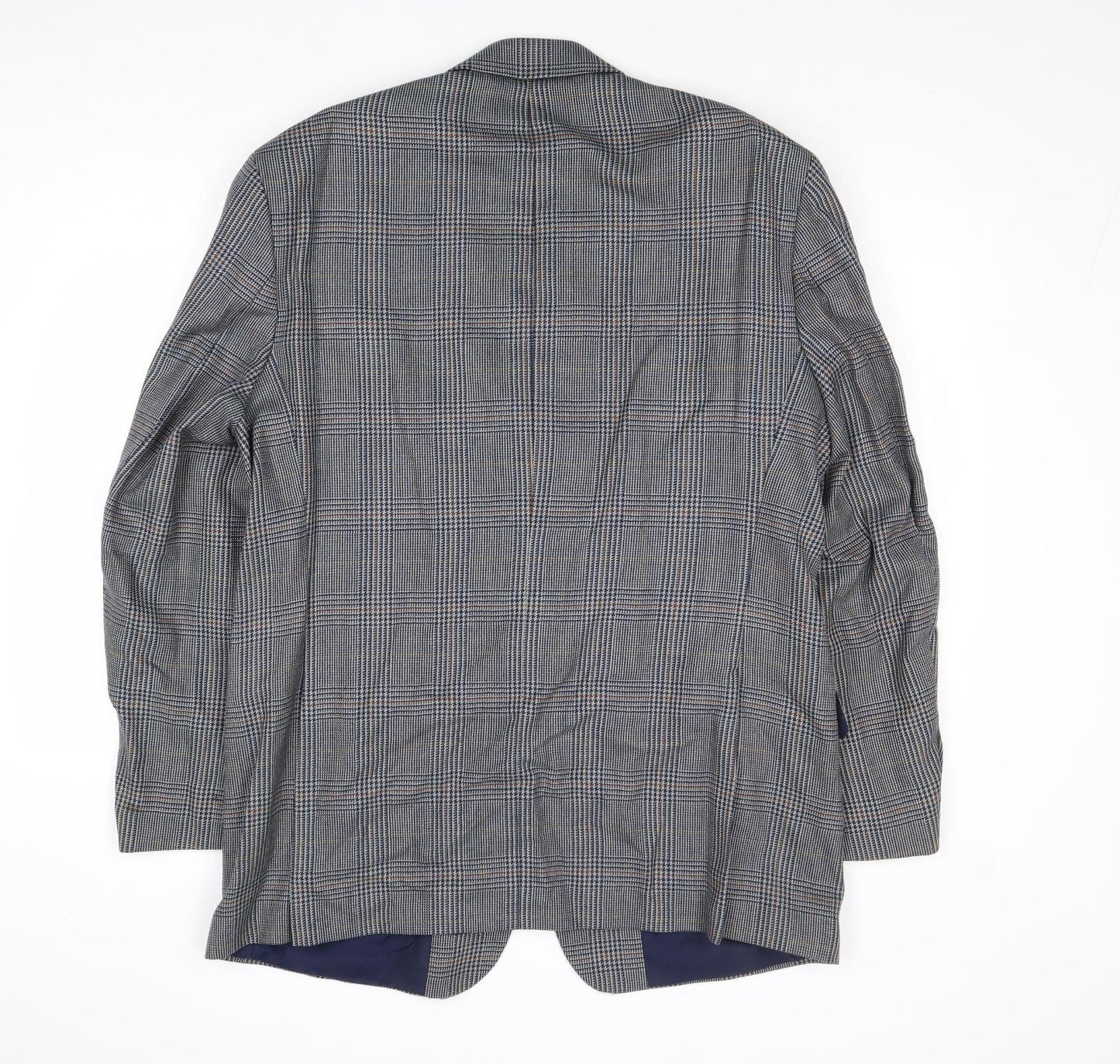 Hornes Mens Blue Plaid Wool Jacket Blazer Size 44 Regular
