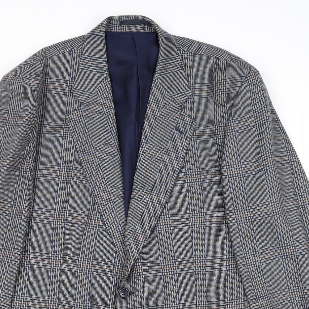 Hornes Mens Blue Plaid Wool Jacket Blazer Size 44 Regular