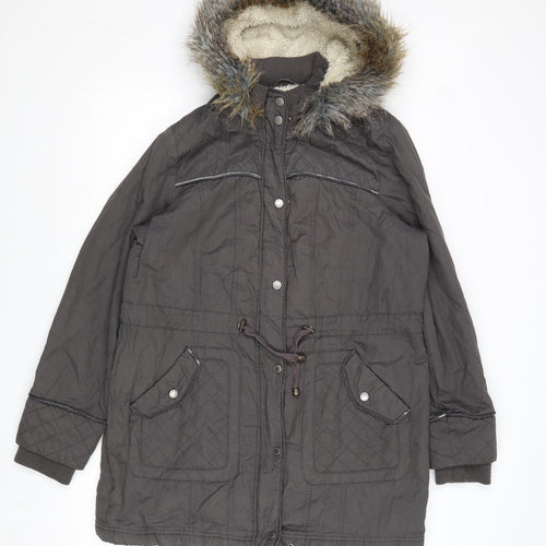 Debenhams Womens Grey Parka Coat Size 16 Zip