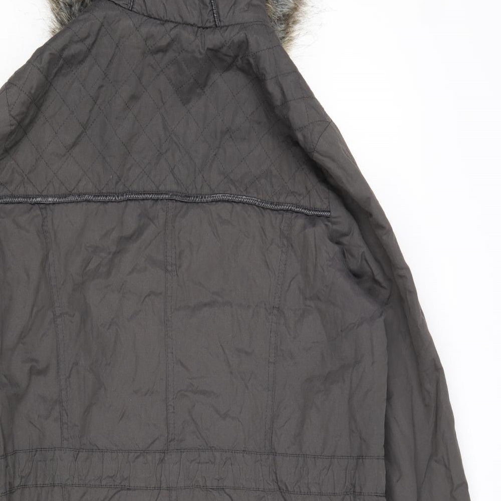 Debenhams Womens Grey Parka Coat Size 16 Zip
