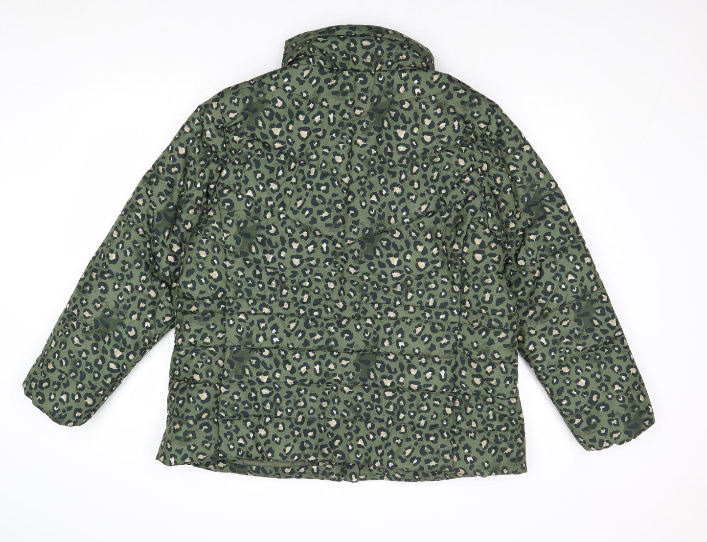 Marks and Spencer Womens Green Animal Print Puffer Jacket Jacket Size 18 Zip - Leopard Print