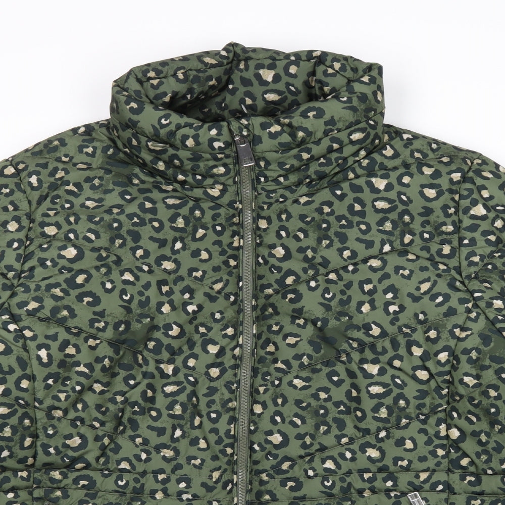 Marks and Spencer Womens Green Animal Print Puffer Jacket Jacket Size 18 Zip - Leopard Print