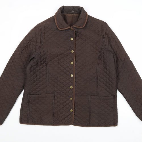 DASH Womens Brown Quilted Jacket Size 14 Snap