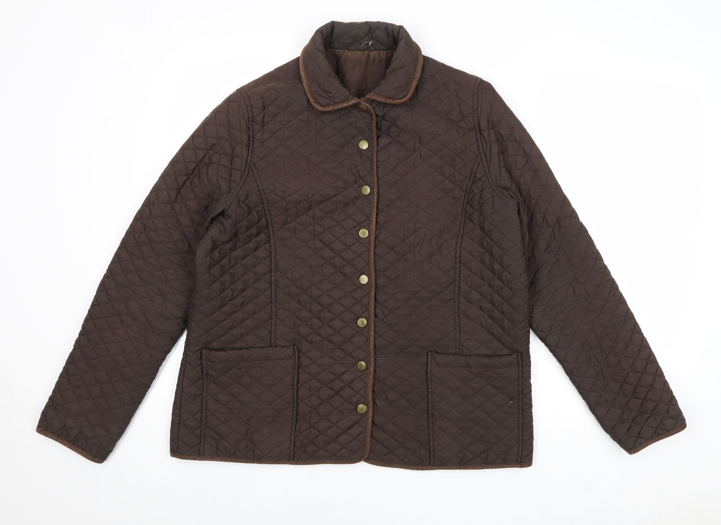 DASH Womens Brown Quilted Jacket Size 14 Snap