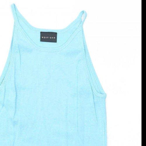 West One Womens Blue Acrylic Basic Tank Size 12 Round Neck