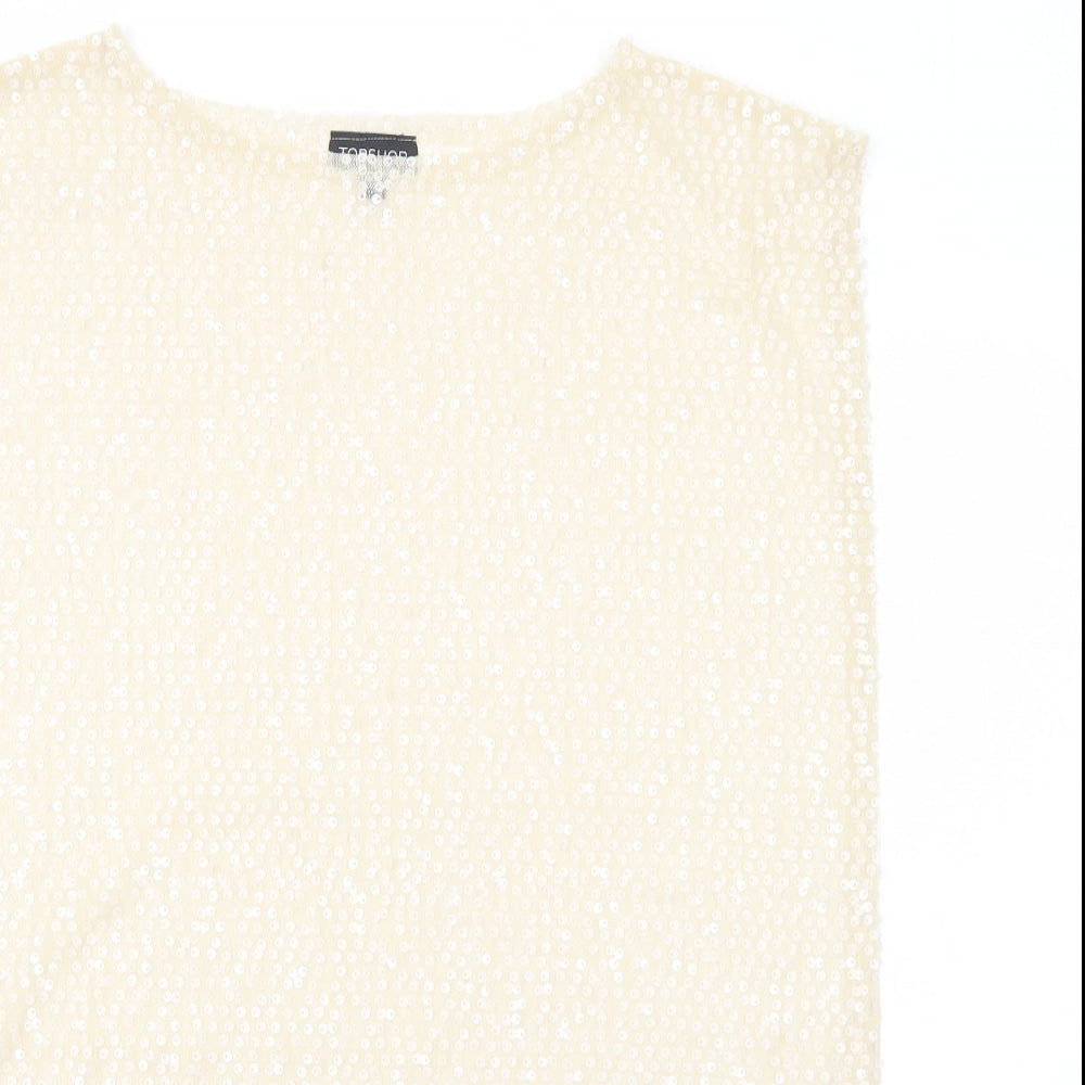 Topshop Womens Ivory Polyester Basic Tank Size 8 Round Neck