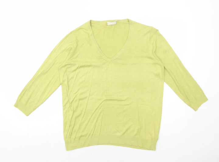 Marks and Spencer Womens Green V-Neck Viscose Pullover Jumper Size 12