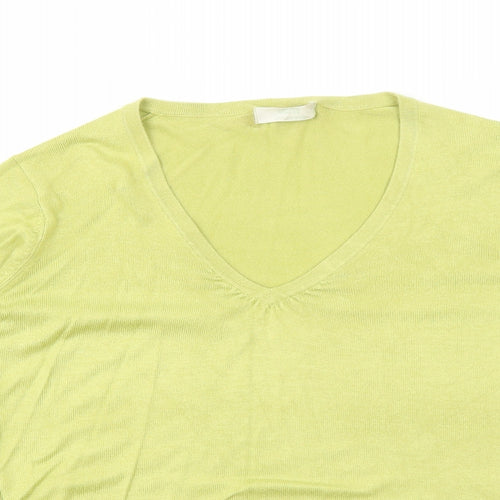 Marks and Spencer Womens Green V-Neck Viscose Pullover Jumper Size 12