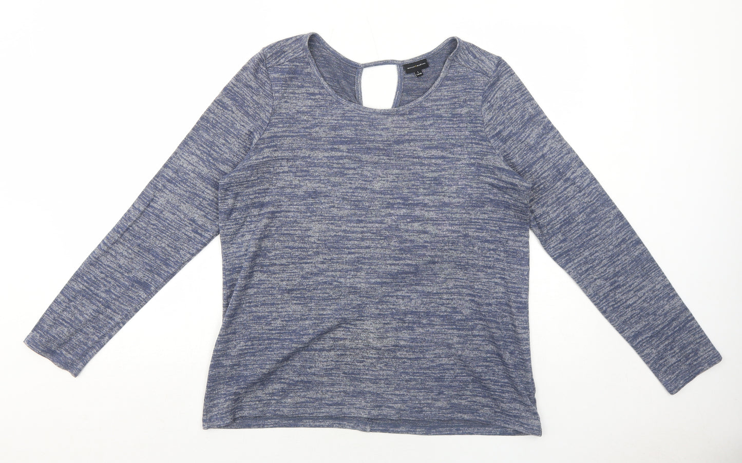 Mercer & Madison Womens Blue Geometric Polyester Basic Blouse Size L Round Neck