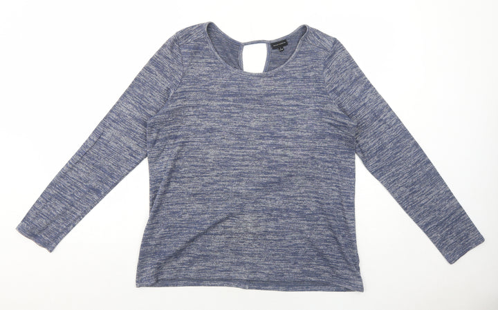 Mercer & Madison Womens Blue Geometric Polyester Basic Blouse Size L Round Neck