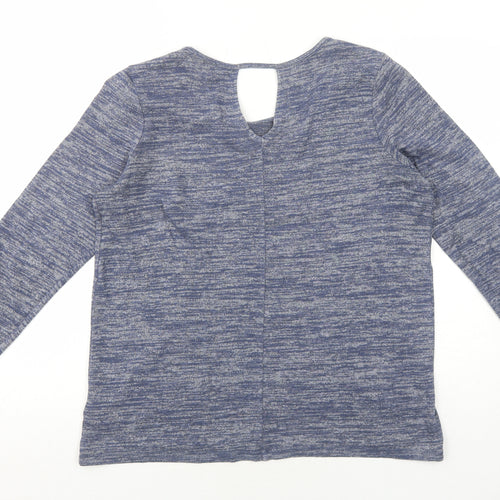 Mercer & Madison Womens Blue Geometric Polyester Basic Blouse Size L Round Neck