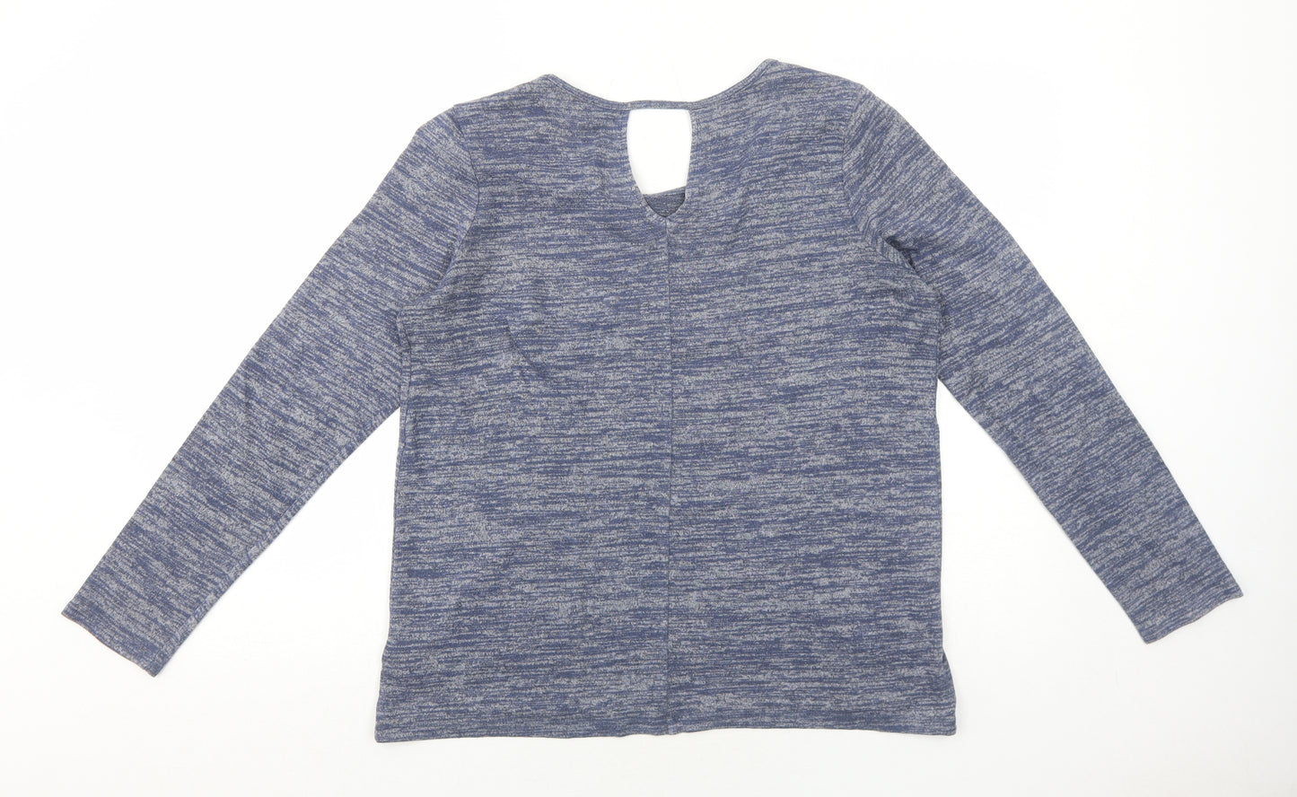 Mercer & Madison Womens Blue Geometric Polyester Basic Blouse Size L Round Neck