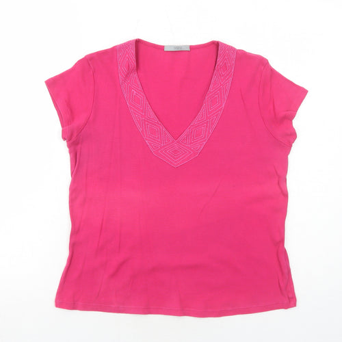 Marks and Spencer Womens Pink Cotton Basic Blouse Size 14 V-Neck