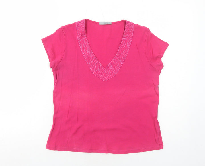 Marks and Spencer Womens Pink Cotton Basic Blouse Size 14 V-Neck