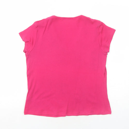 Marks and Spencer Womens Pink Cotton Basic Blouse Size 14 V-Neck