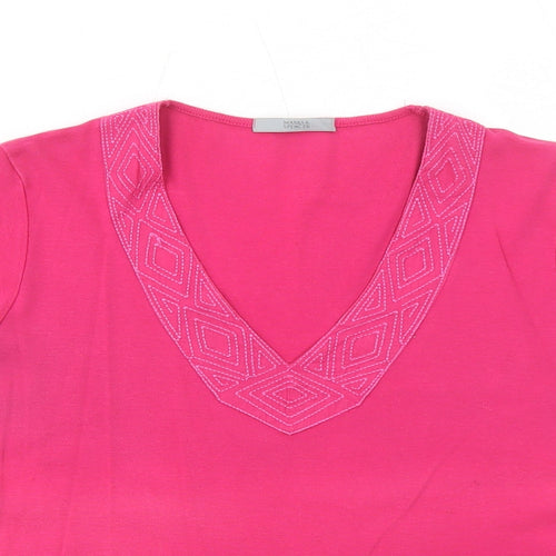 Marks and Spencer Womens Pink Cotton Basic Blouse Size 14 V-Neck
