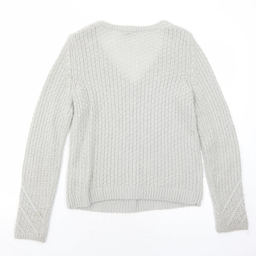 H&M Womens Grey V-Neck Acrylic Pullover Jumper Size S