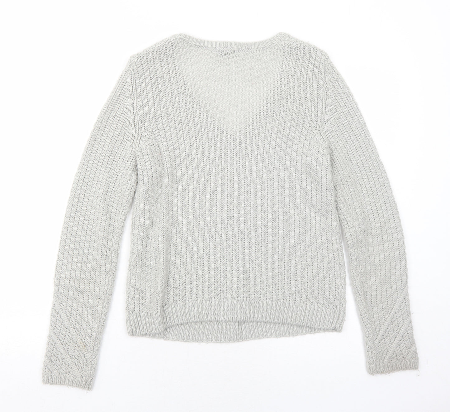 H&M Womens Grey V-Neck Acrylic Pullover Jumper Size S