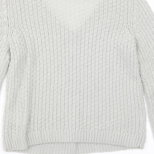 H&M Womens Grey V-Neck Acrylic Pullover Jumper Size S