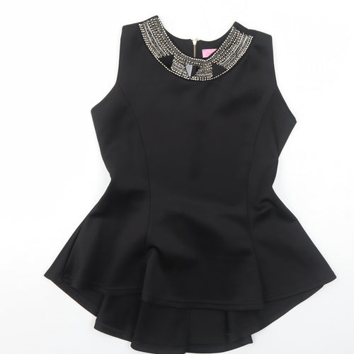 Signature Womens Black Polyester Basic Tank Size M Round Neck - Size M-L