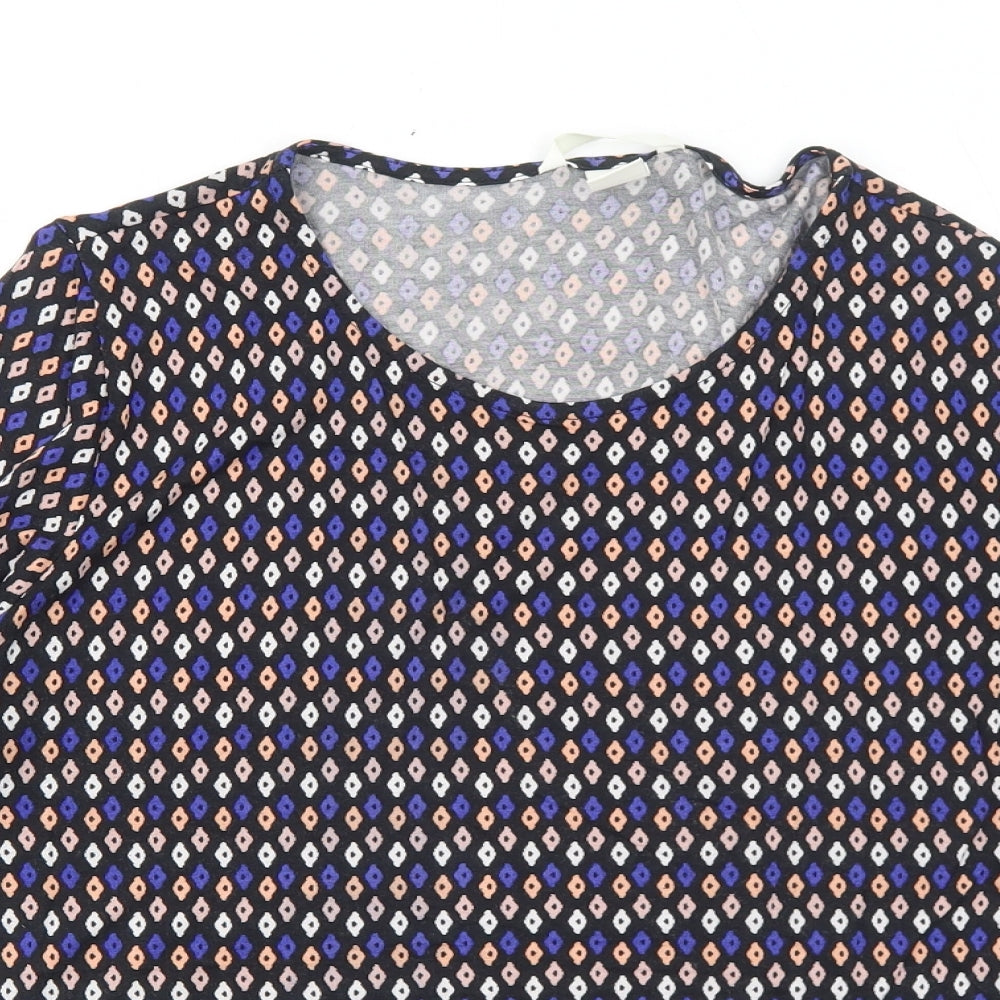 H&M Womens Black Geometric Viscose Basic Blouse Size S Round Neck