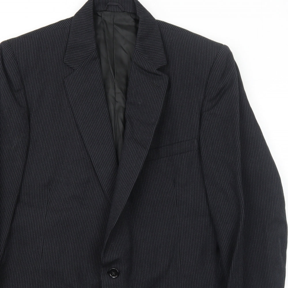 John Collier Mens Black Striped Polyester Jacket Suit Jacket Size 40 Regular