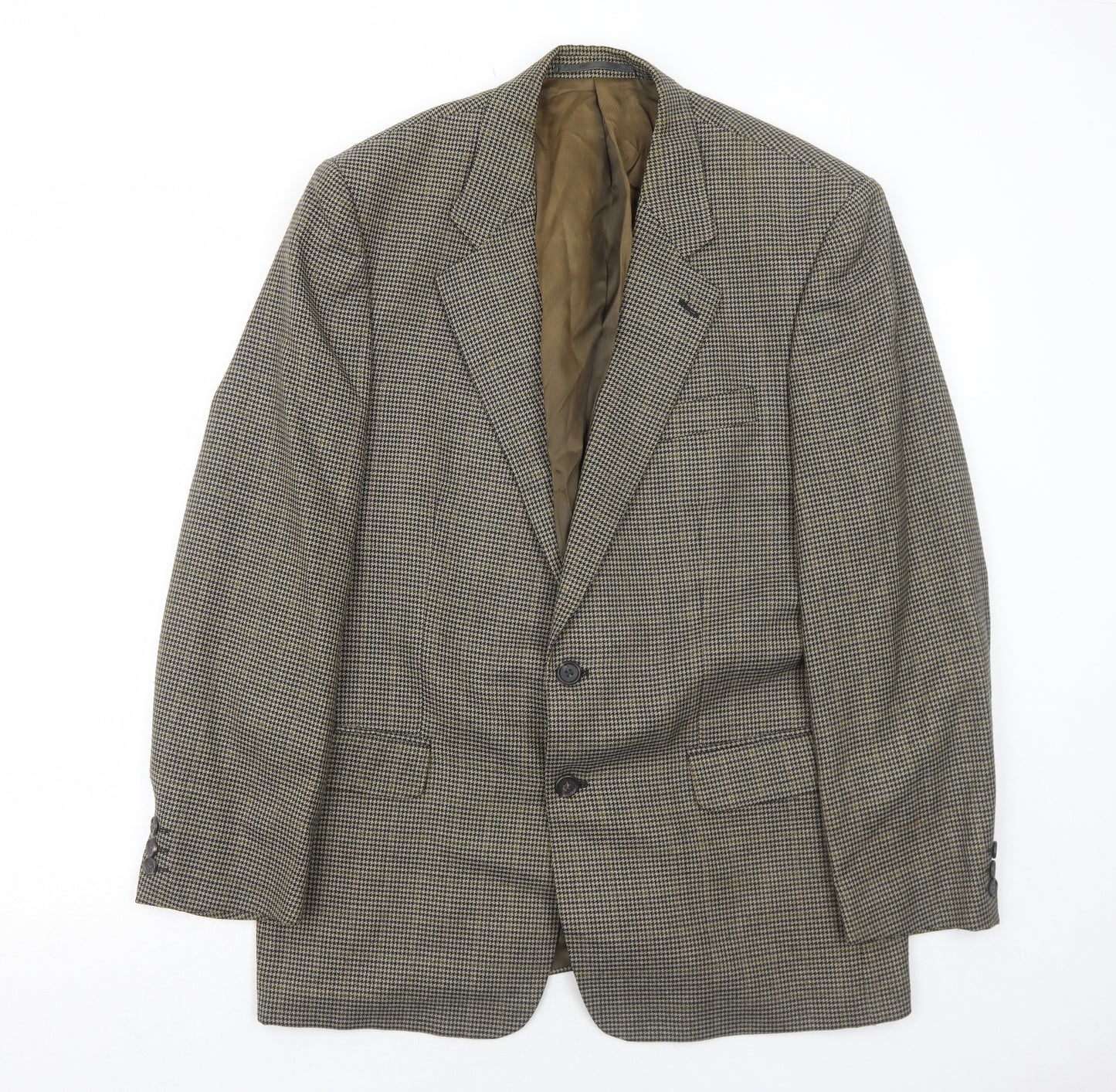Brook Taverner Mens Green Geometric Polyester Jacket Blazer Size 42 Regular
