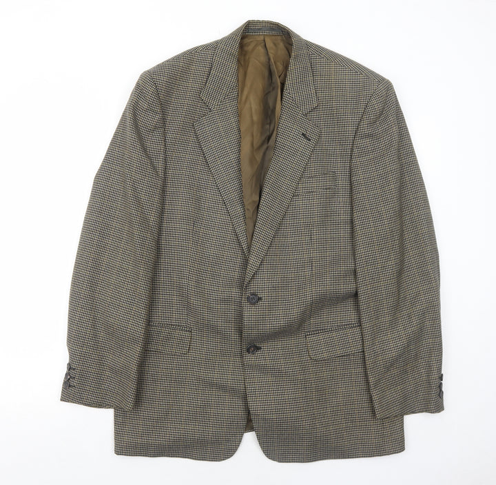 Brook Taverner Mens Green Geometric Polyester Jacket Blazer Size 42 Regular