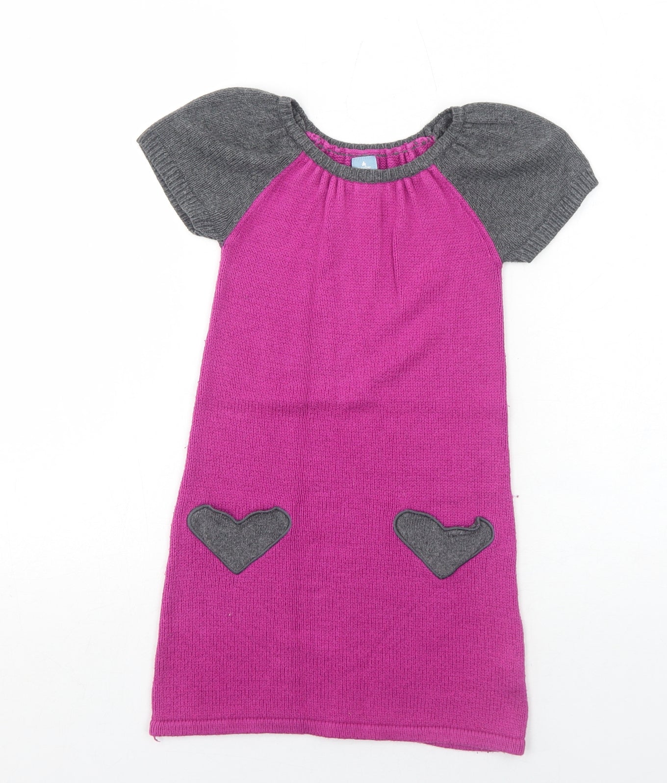 Gap Girls Purple Colourblock Cotton Jumper Dress Size 5 Years Boat Neck Pullover - Knit Pockets