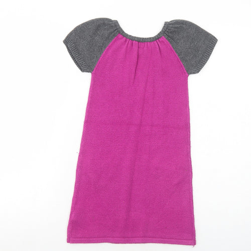 Gap Girls Purple Colourblock Cotton Jumper Dress Size 5 Years Boat Neck Pullover - Knit Pockets