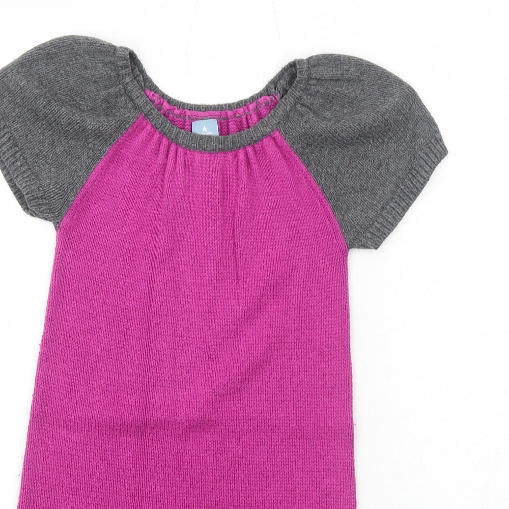 Gap Girls Purple Colourblock Cotton Jumper Dress Size 5 Years Boat Neck Pullover - Knit Pockets